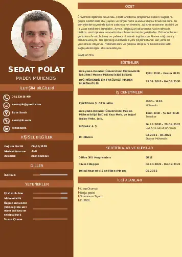 Maden Mühendisi Cv Örnekleri cv indir